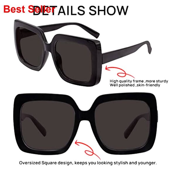 Oversized Square Reader Sunglasses with UV400 Protection and Blue Light Blocking